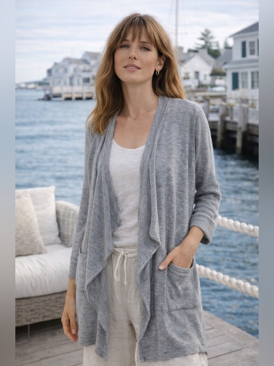 Milkyway Sweaters - Milkyway Gray Space Dye Waterfall Cardigan Drape Open Front USA Size Large